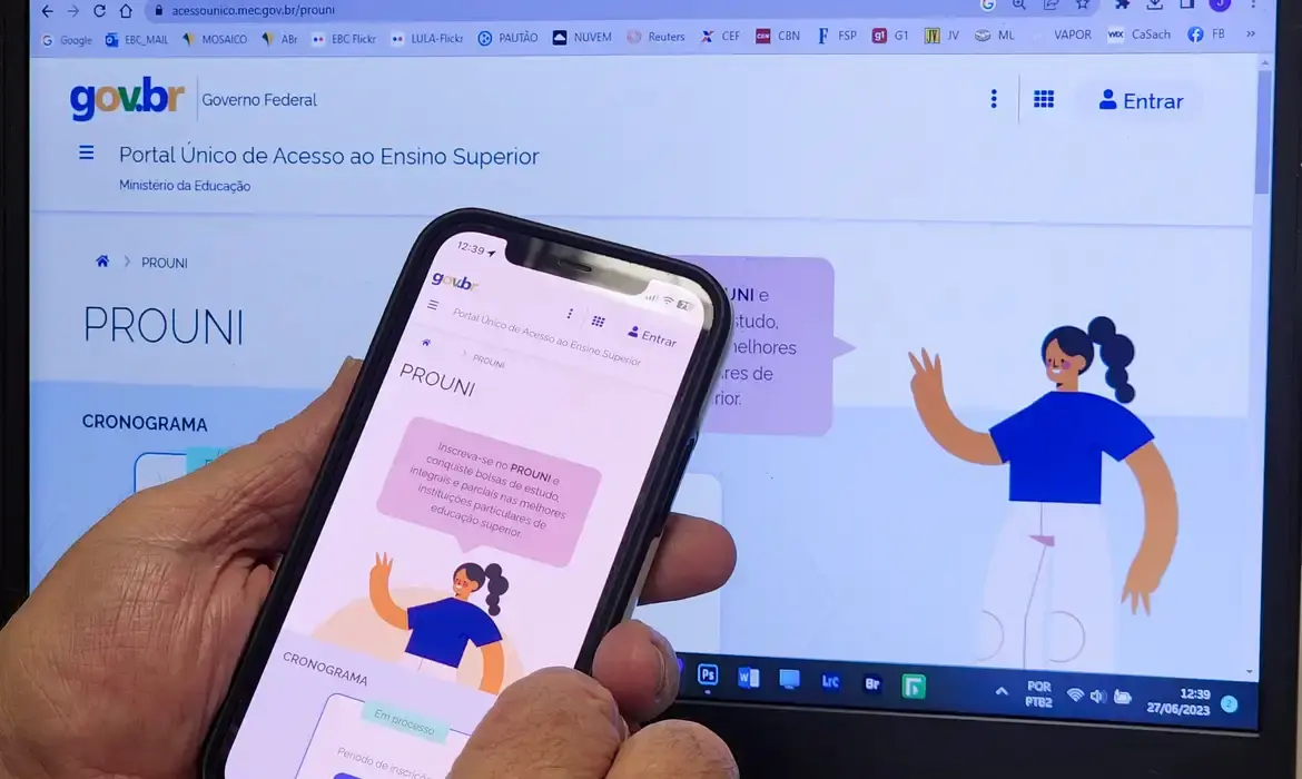 Inscrições do Prouni 2026 Página do Prouni 2026 no Portal Único de Acesso ao Ensino Superior exibida em celular e computador.