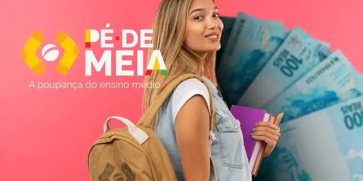 Estudante com mochila e livros, representando o programa Pé-de-Meia 2026 e a dúvida sobre o início dos pagamentos em 02 de fevereiro.