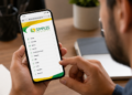 Empresário acessa o portal do Simples Nacional pelo celular para consultar opções relacionadas ao IBS e à CBS.