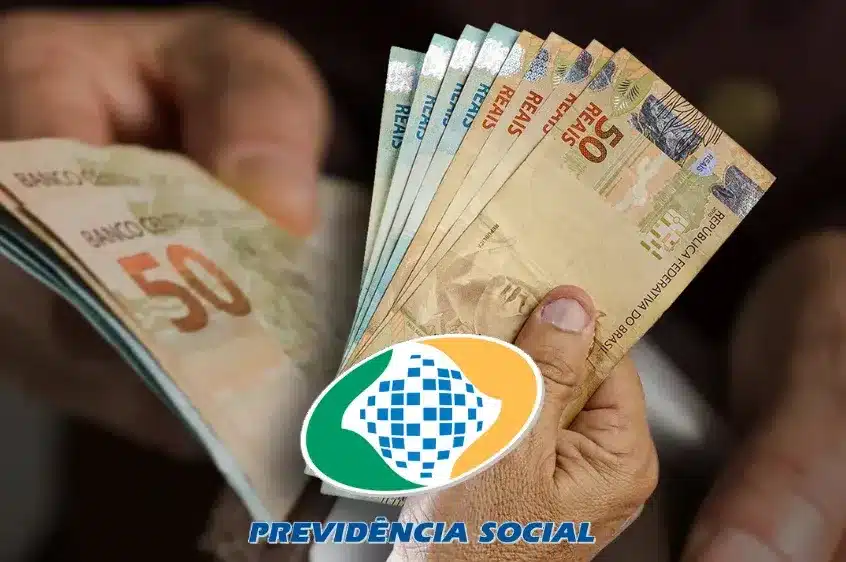 Reajuste das Aposentadorias e Benefícios do INSS em 2026 notas de R$ 50 e R$ 100 com o logotipo da Previdência Social, representando o reajuste das aposentadorias em 2026.