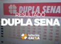 Cartela de aposta da Dupla Sena com resultado destacado e logo da Loterias Caixa