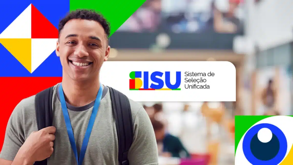 isu 2026 - inscrições abertas para mais de 274 mil vagas Estudante sorrindo com fundo colorido e o logo do Sistema de Seleção Unificada (Sisu), que está com inscrições abertas para 2026.