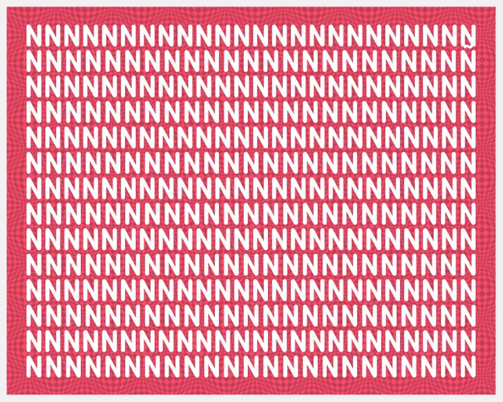 Teste sua atenção: encontre a letra diferente entre muitas letras N. Teste visual com várias letras N em branco sobre fundo rosa mostrando um desafio visual para encontrar a letra diferente