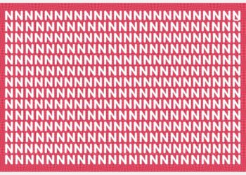 Teste visual com várias letras N em branco sobre fundo rosa mostrando um desafio visual para encontrar a letra diferente