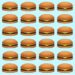 Teste visual com uma sequência de emojis de hambúrguer com queijo alinhados sobre fundo azul