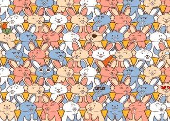 Teste visual com desenho de muitos coelhos coloridos reunidos