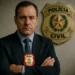 Delegado da Polícia Civil com distintivo, representando a carreira de delegado.