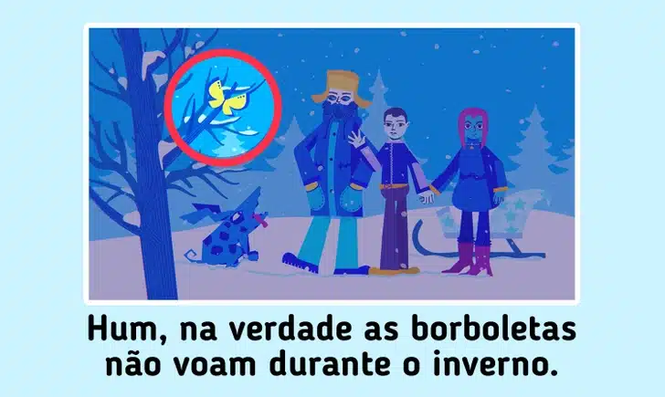 Família no inverno com cachorro em Desafio Visual: Apenas 1 em 10 pessoas nota o erro; Descubra agora! Família de três pessoas com cachorro azul em bosque nevado, detalhe colorido chama atenção