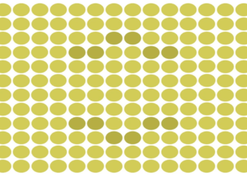 Ilusão de ótica com vários círculos amarelos organizados formando um padrão com oval escuro escondido no centro