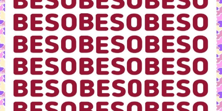 Ilusão de ótica composta por linhas com a palavra BESO e números intercalados formando um desafio visual