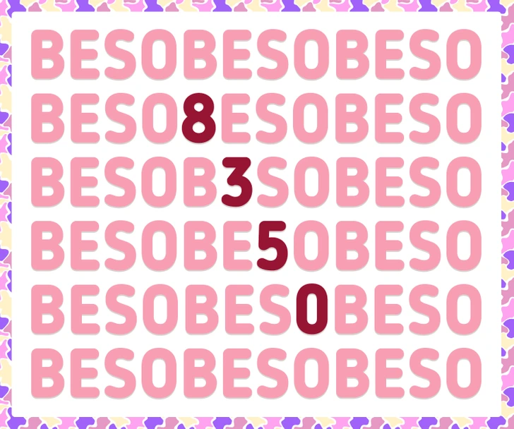 Sequência de letras e números em desafio de ilusão de ótica Ilusão de ótica composta por linhas com a palavra BESO e números intercalados formando um desafio visual