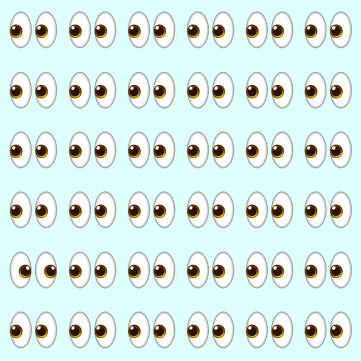 Teste Viral Consegue identificar os olhinhos diferentes mais rápido que seus amigos Teste viral com vários pares de olhos desenhados com pupilas para a mesma direção, apenas um dos olhos está na direção oposta sobre o fundo azul