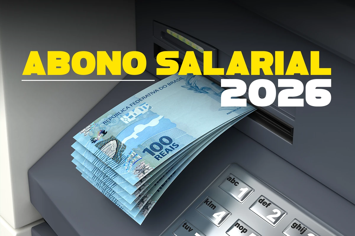 Abono Salarial 2026: início do pagamento para nascidos em janeiro Notas de R$ 100 saindo de um caixa eletrônico, representando o pagamento inicial do Abono Salarial PIS/Pasep 2026 para trabalhadores nascidos em janeiro