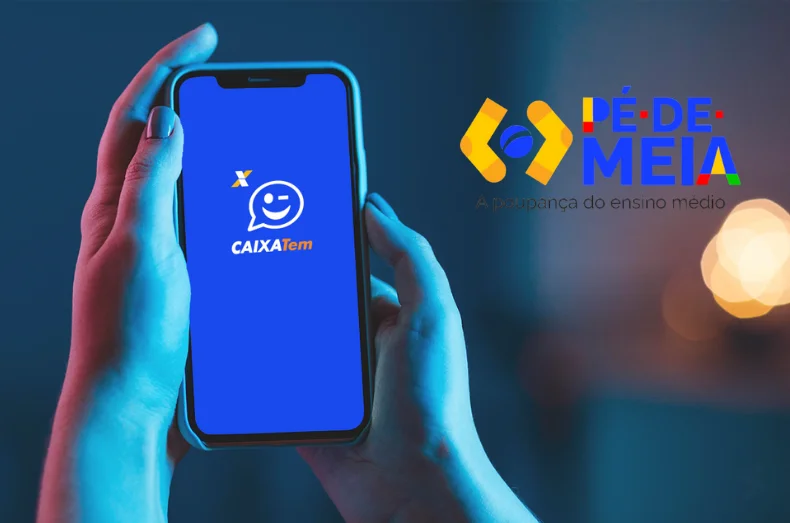 Consulta e saque do benefício Pé-de-Meia no aplicativo Caixa Tem Tela do aplicativo Caixa Tem mostrando a opção para consultar e sacar o benefício Pé-de-Meia