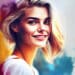 Retrato digital estilizado de mulher com efeitos artísticos coloridos criado por inteligência artificial