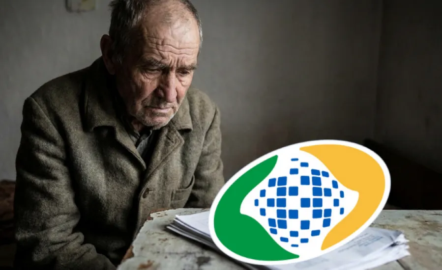 Idosos que não receberão o 13º salário do INSS em 2026 Homem idoso sentado analisa papéis em mesa, rosto expressa preocupação sobre o 13° salário, com logo do INSS.