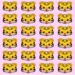 Desafio visual com linhas de emojis de tigrinho sobre fundo rosa, um deles diferente entre os iguais