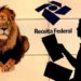 Leão e logotipo da Receita Federal, com referência ao prazo de entrega do informe de rendimento do IRPF 2026.