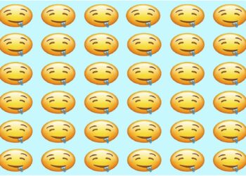 Jogo dos emojis com diversos emojis de rosto babando alinhados, um deles foge o padrão visível
