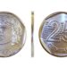 Representação completa de uma moeda de 25 centavos de 1994, mostrando anverso (efígie de República), reverso (valor e faixas) e perfil lateral, para identificação de colecionadores.