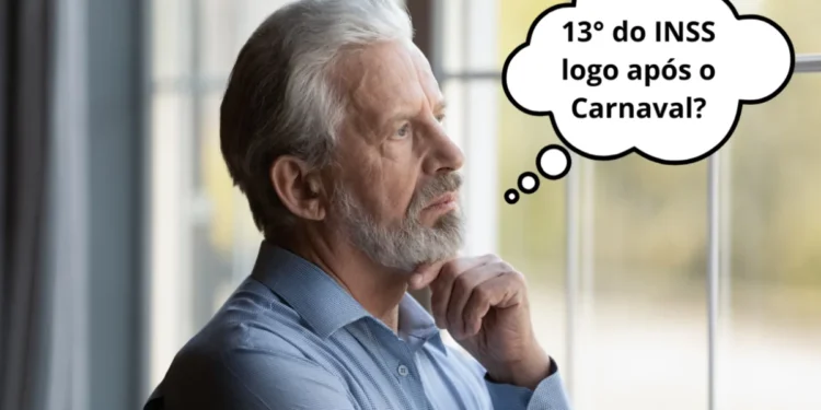 Homem idoso pensativo olhando pela janela sobre pagamento da primeira parcela do 13º salário do INSS após o Carnaval