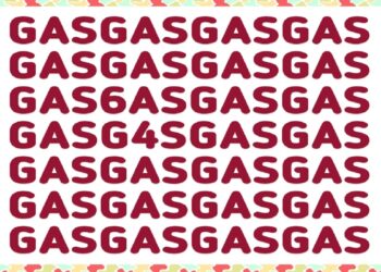 Teste visual com linhas de letras GAS com um número 6, 4 e 5 camuflados formando 645 entre as letras