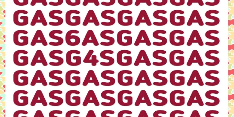 Teste visual com linhas de letras GAS com um número 6, 4 e 5 camuflados formando 645 entre as letras