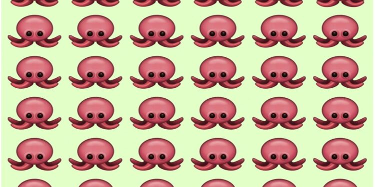 Teste visual com vários emojis de polvo organizados em grade sobre fundo verde-claro, um visualmente diferente dos demais