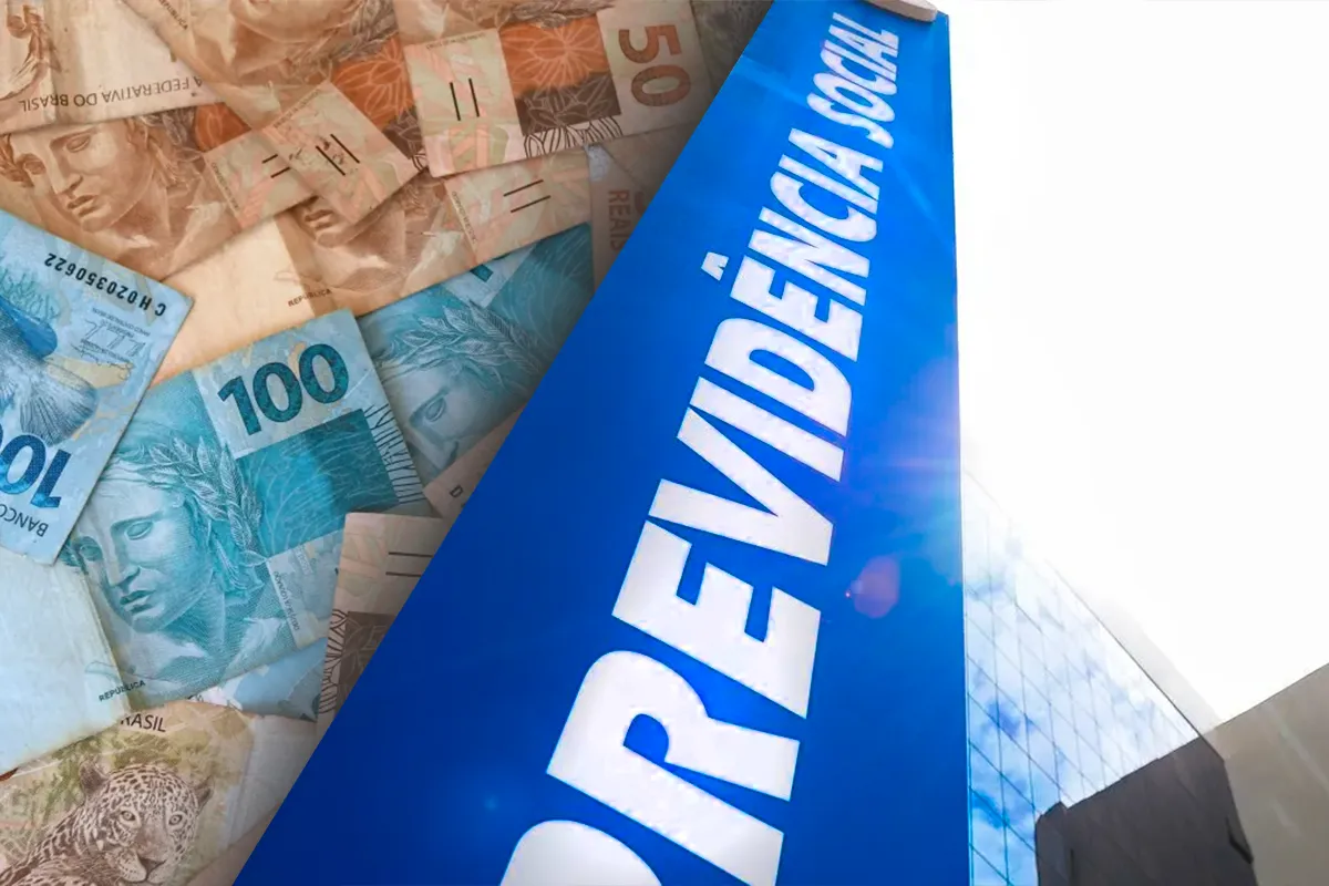 Teto do INSS em 2026 - Valor máximo de R$ 8.475,55 Cédulas de real ao lado de um prédio da Previdência Social, representando o teto do INSS de R$ 8.475,55 em 2026.
