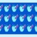 Desafio visual com diversas maçãs azuis com minhoca rosa em padrão repetitivo sobre fundo azul escuro