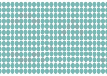 Ilusão de ótica com um conjunto de círculos azuis e cinzas organizados, ocultando formas oval e triângulo