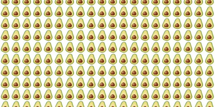 Teste visual com fileiras de abacates cortados ao meio, sendo um diferente entre eles, formando um desafio visual divertido