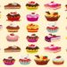 Teste de atenção com diversos cupcakes coloridos alinhados, formando um desafio visual divertido