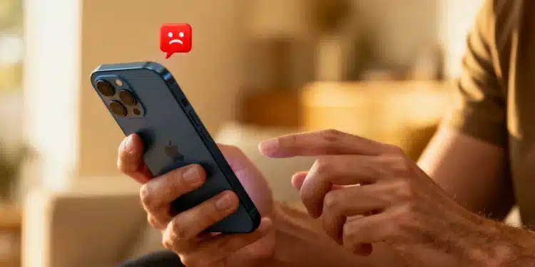 Notificação de alerta de segurança em iPhone mostrando ícone de aviso.