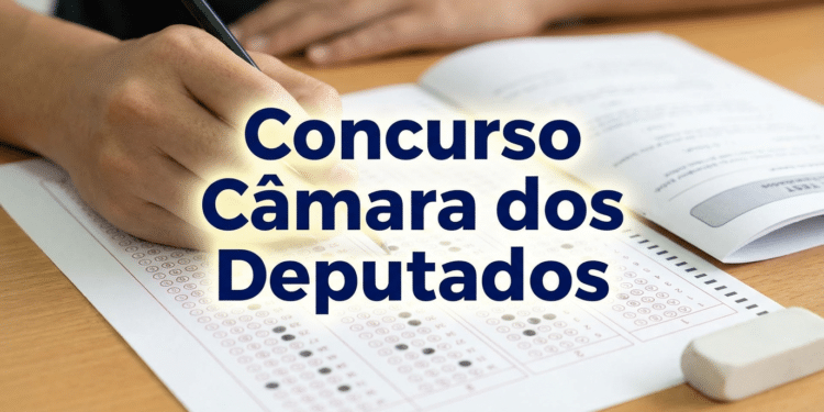 Pessoa marca respostas em folha de exame ao lado de borracha e caderno durante concurso