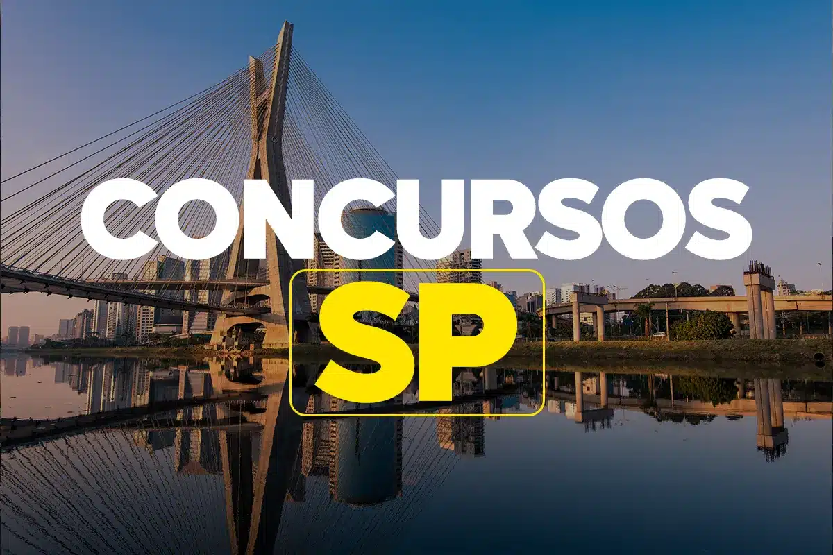 Concurso prefeitura de Salto SP: Ponte Estaiada de São Paulo ao entardecer com texto Concursos SP em destaque