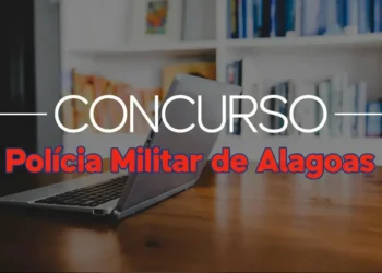 Imagem destacando concurso público da Polícia Militar de Alagoas com vagas e salários altos.