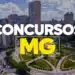 Vista aérea de Belo Horizonte com texto 'Concursos MG' sobreposto