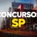 Letreiro de concursos SP sobre o MASP na Avenida Paulista com movimento urbano ao entardecer