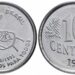 Frente e verso de uma moeda de 10 centavos de 1995, edição especial da FAO, com o desenho de mãos segurando um broto de planta.