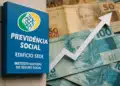 Placa do INSS Previdência Social com seta de crescimento e notas de reais ao fundo — pagamento INSS abril 2026