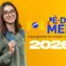 Jovem com óculos e mochila sorri em frente a fundo amarelo com logotipo do Pé-de-Meia 2026