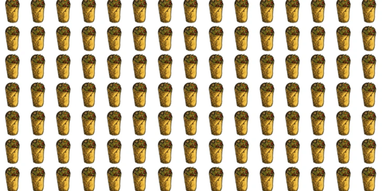 Quiz rápido com vários burritos desenhados alinhados, com um deles posicionado diferente dos demais