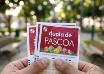 Bilhetes para a Dupla de Páscoa 2026, com ovos coloridos e elementos festivos de Páscoa