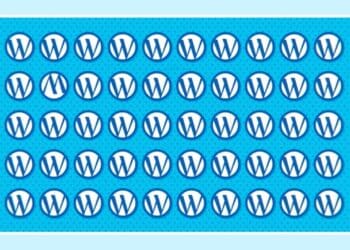 Grade com 50 logos do WordPress em fundo azul, com um símbolo diferente na segunda linha para desafio visual