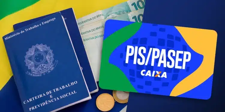 Imagem ilustrativa sobre o processo de solicitação do ressarcimento PIS/Pasep 2026, com documentos e cartão da Caixa.