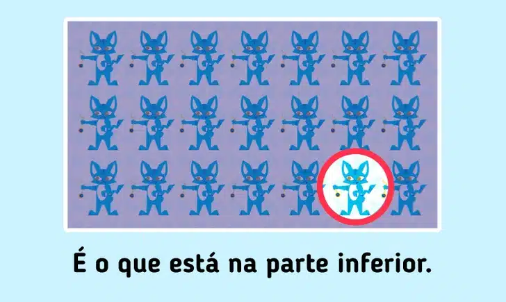 Grade com 21 gatos azuis em estilo desenho, braços abertos, organizados em 4 fileiras sobre fundo azul claro.