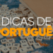 Ilustração com letras espalhadas e livros destacando uma dica de português sobre o uso correto do hífen em palavras como meio amargo.