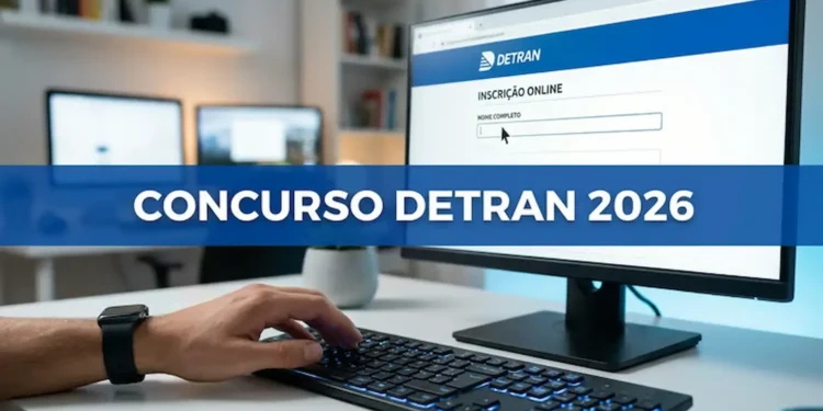 Imagem ilustrativa de uma pessoa realizando inscrição no concurso Detran 2026.