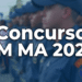 Policiais militares do Maranhão perfilados em formação usando uniformes azuis e bonés, com texto "Concurso PM MA 2026"